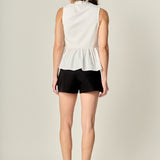 Sleeveless Ruffle Peplum Mixed Media Top