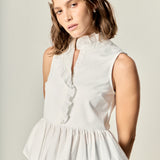 Sleeveless Ruffle Peplum Mixed Media Top