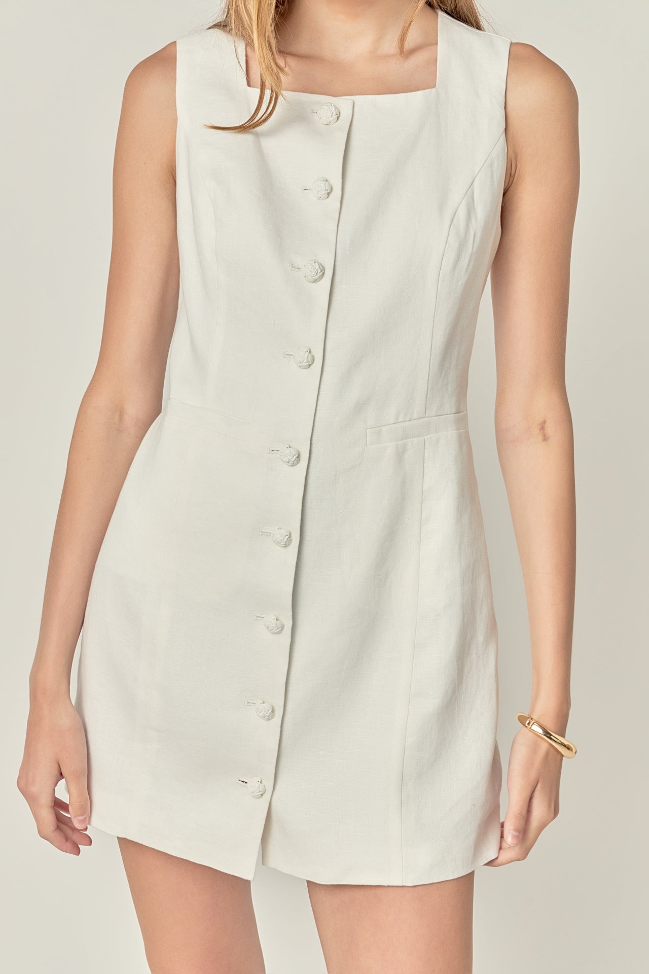 English Factory - Linen Sleeveless Mini Dress White / S English Factory - Linen Sleeveless Mini Dress White / S