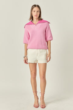 Half Sleeves Collar Knit Top