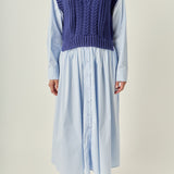 Collared Mixed Media Midi Dress
