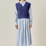Collared Mixed Media Midi Dress