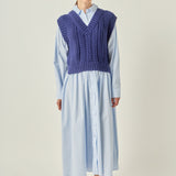 Collared Mixed Media Midi Dress