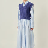 Collared Mixed Media Midi Dress
