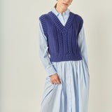 Collared Mixed Media Midi Dress