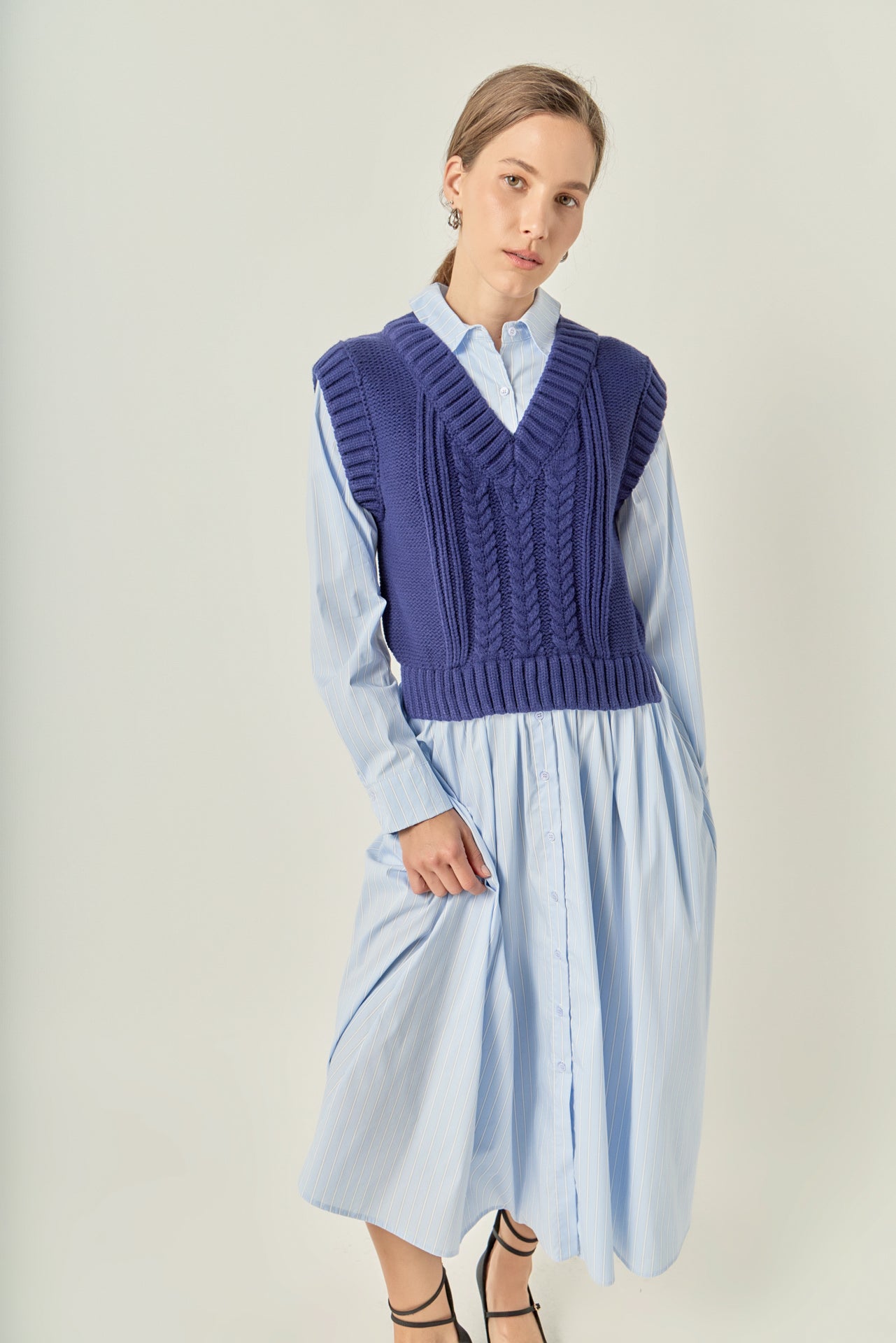 Collared Mixed Media Midi Dress – English Factory