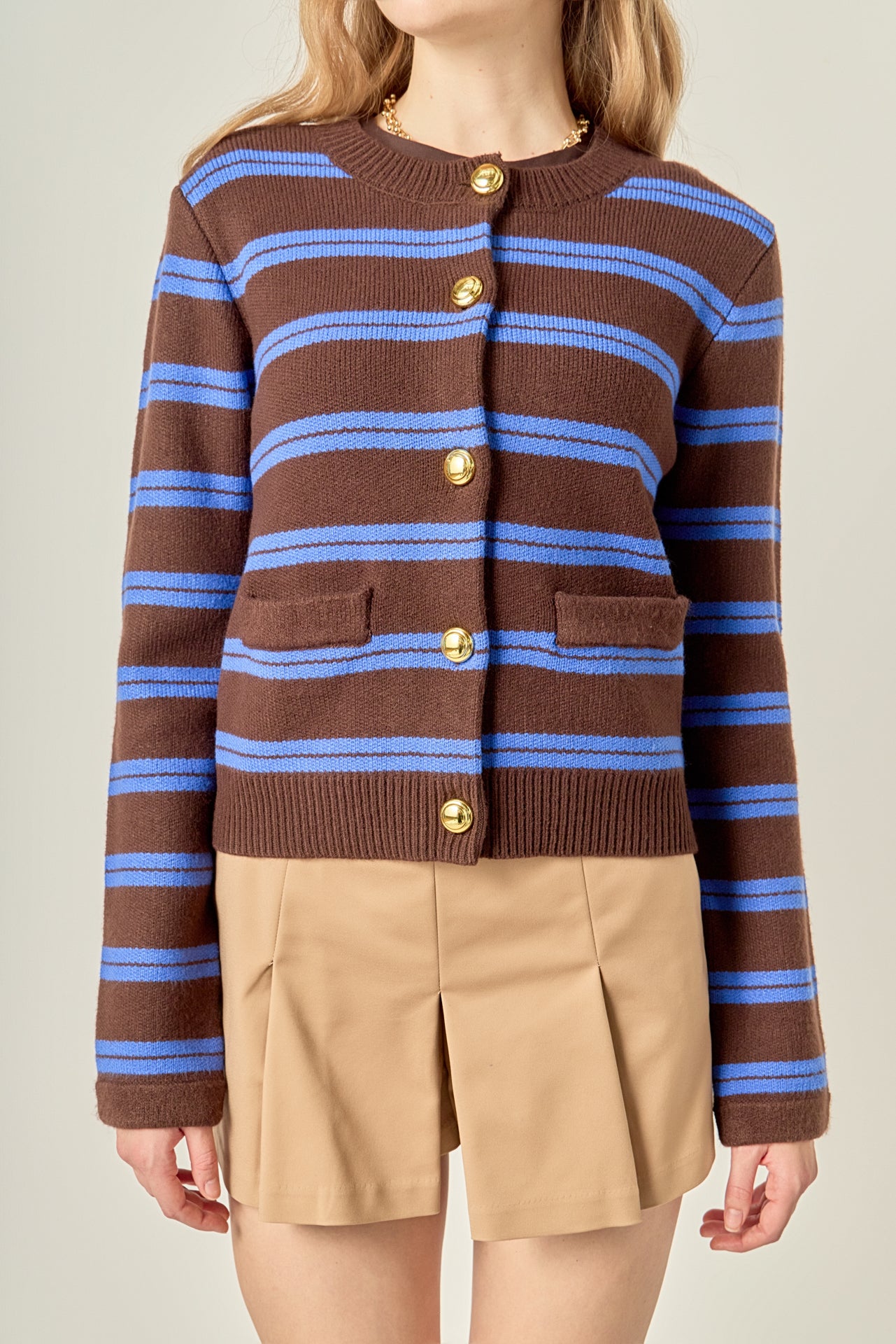 Striped Gold Button Cardigan – English Factory