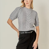 Puff Sleeve Cable Sweater Top