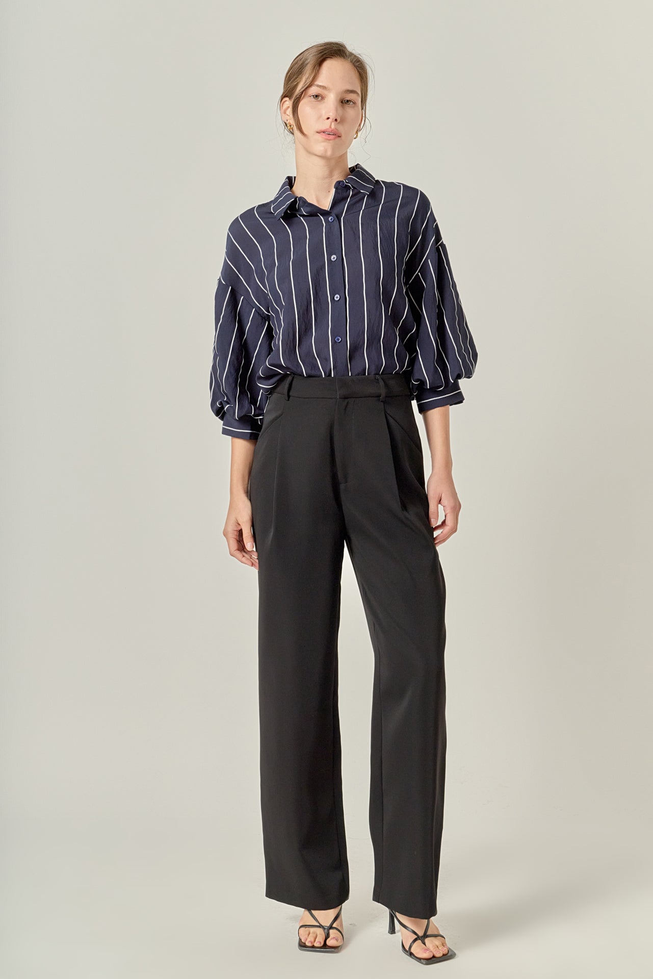 Stripe Balloon Sleeve Shirt