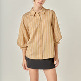Stripe Balloon Sleeve Shirt