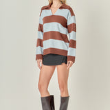 Striped Rugby Collared Sweater