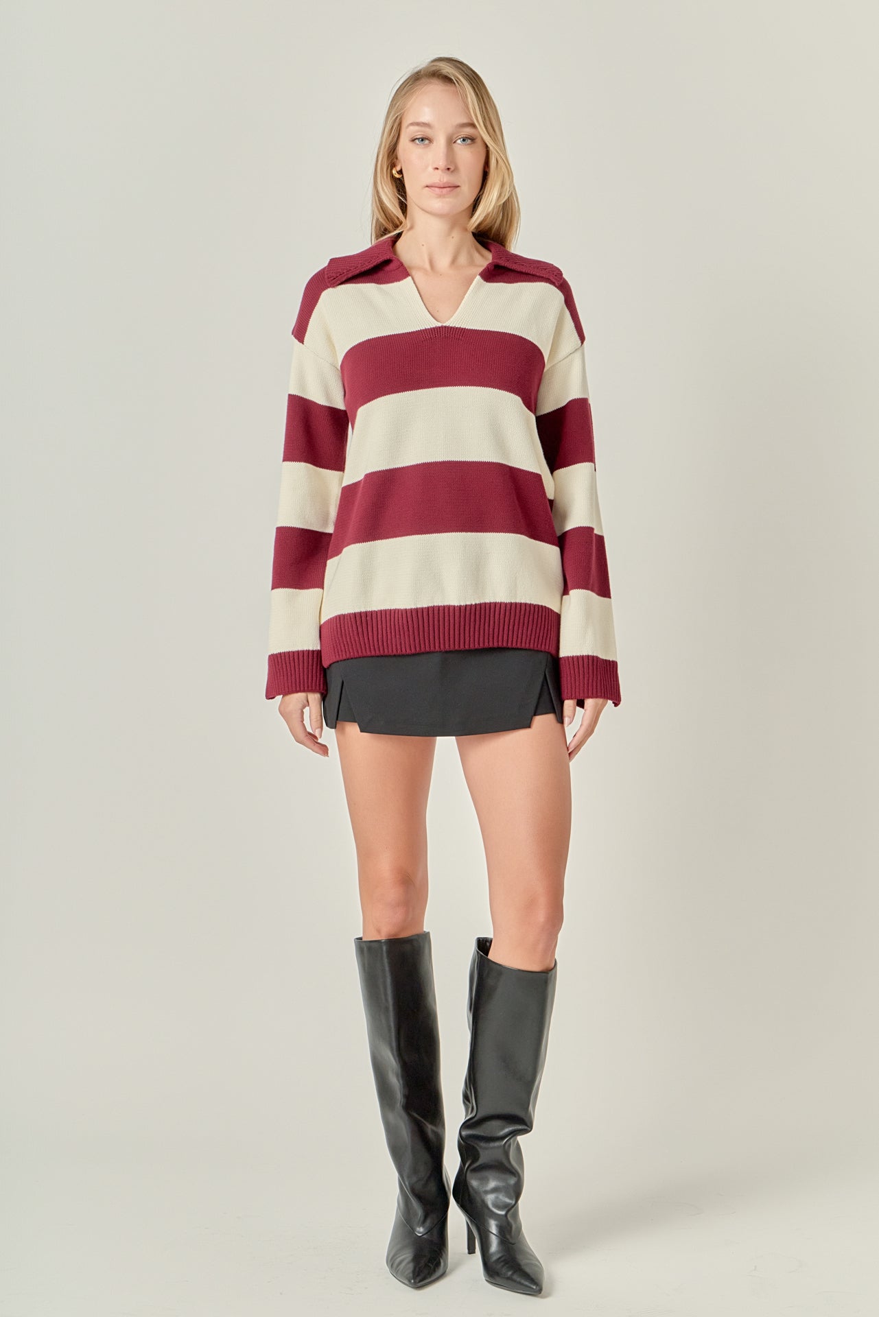 Striped Rugby Collared Sweater
