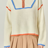 Contrast Piping Quarter Zip Sweater