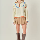Contrast Piping Quarter Zip Sweater