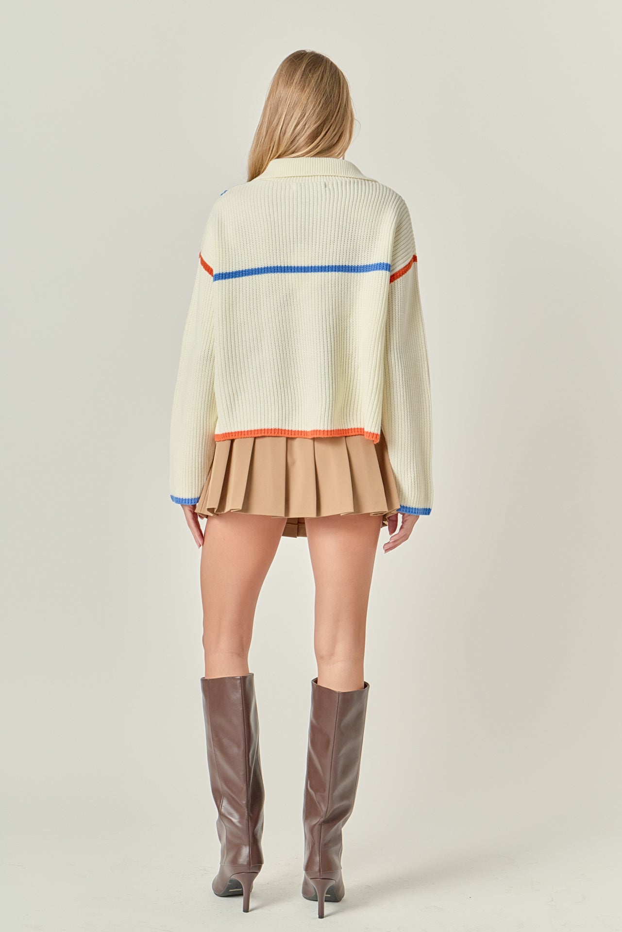 Contrast Piping Quarter Zip Sweater – English Factory