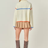 Contrast Piping Quarter Zip Sweater