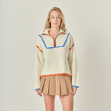 Contrast Piping Quarter Zip Sweater