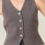 Rhinestone Bow Button Knit Vest