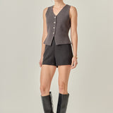 Rhinestone Bow Button Knit Vest