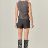 Rhinestone Bow Button Knit Vest