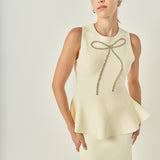 Peplum Bow Embellished Top