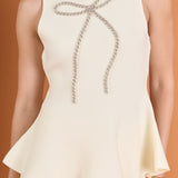 Peplum Bow Embellished Top