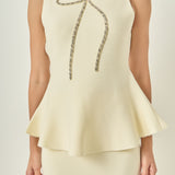 Peplum Bow Embellished Top
