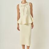Peplum Bow Embellished Top