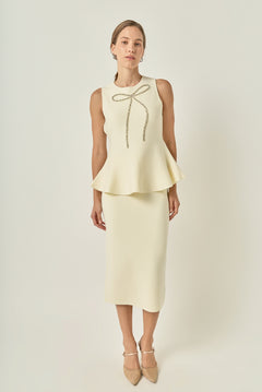 Peplum Bow Embellished Top