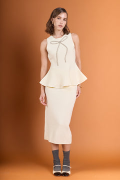 Peplum Bow Embellished Top