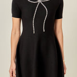 Rhinestone Bow Knit Dress
