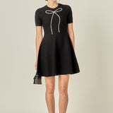 Rhinestone Bow Knit Dress