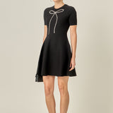 Rhinestone Bow Knit Dress