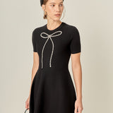 Rhinestone Bow Knit Dress