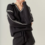 Stitch Detail Knit Collar Top