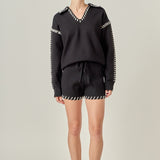 Stitch Detail Knit Collar Top
