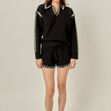 Stitch Detail Knit Collar Top