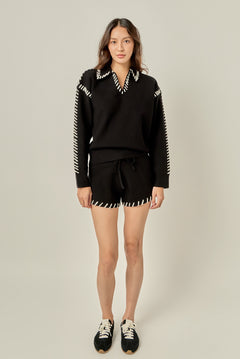 Stitch Detail Knit Collar Top