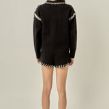 Stitch Detail Knit Collar Top