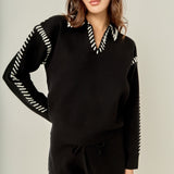 Stitch Detail Knit Collar Top