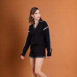 Stitch Detail Knit Collar Top
