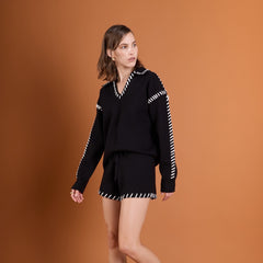 Stitch Detail Knit Collar Top
