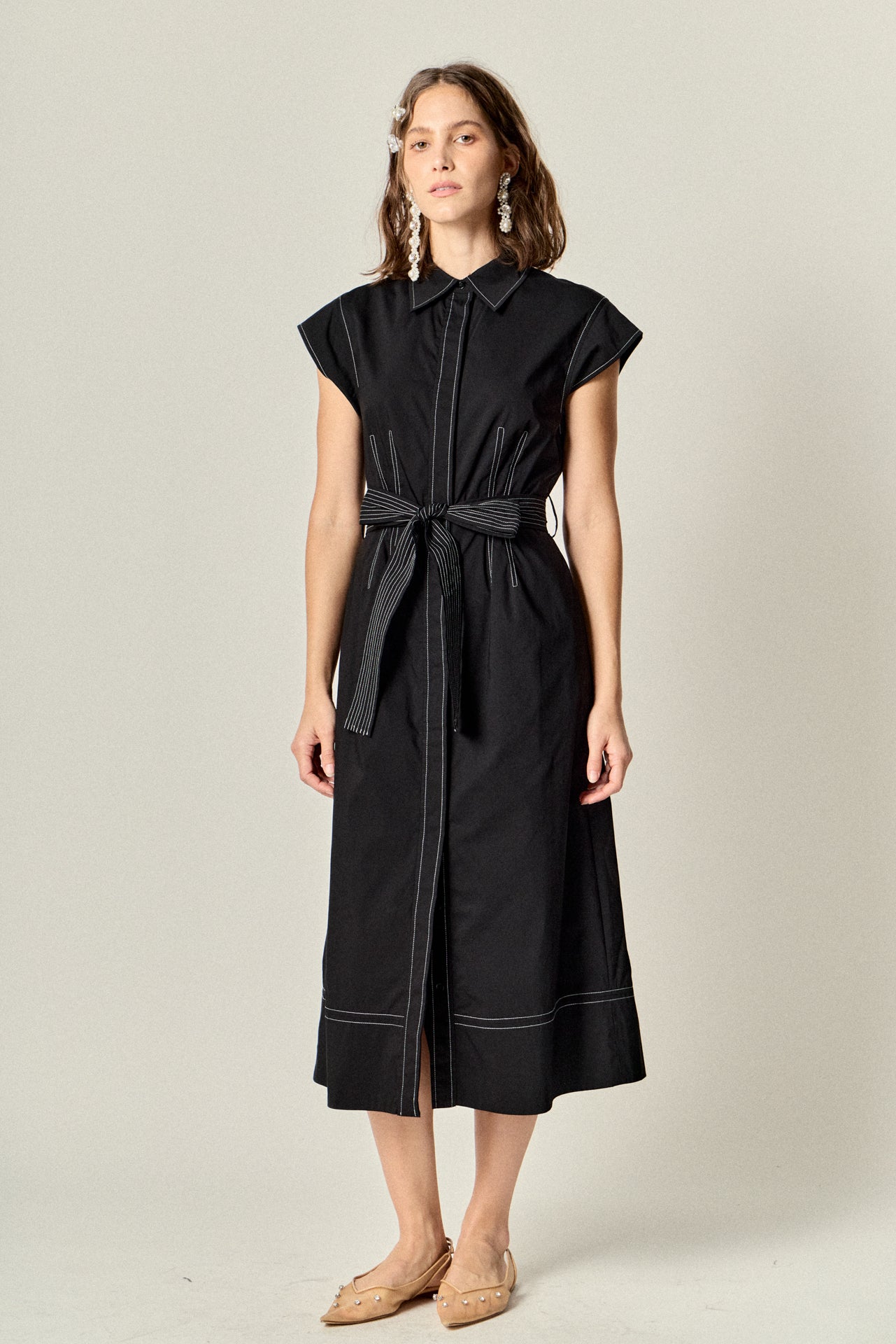 Contrast Stitch Poplin Shirt Midi Dress – English Factory