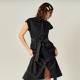 Contrast Stitch Poplin Shirt Midi Dress