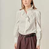Scalloped Lace Detail Shirt Blouse