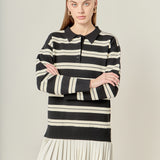 Stripe Polo Mixed Media Mini Dress