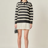 Stripe Polo Mixed Media Mini Dress
