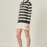 Stripe Polo Mixed Media Mini Dress