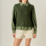 Mixed Media Cable Knit Shirt Top