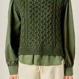 Mixed Media Cable Knit Shirt Top